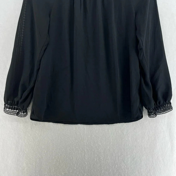 Loft Blouse Women's Sz PXS Black Round Neck Crochet Trim Sleeves Relaxed Fit - Picture 7 of 12